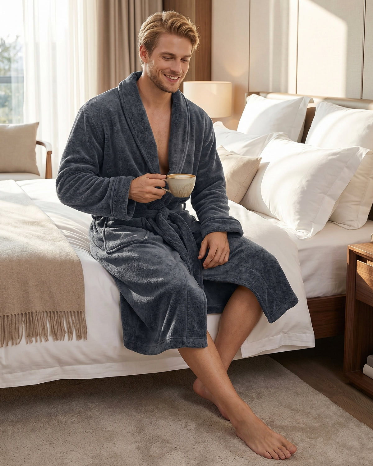 Men's Fleece Shawl Collar Bathrobe