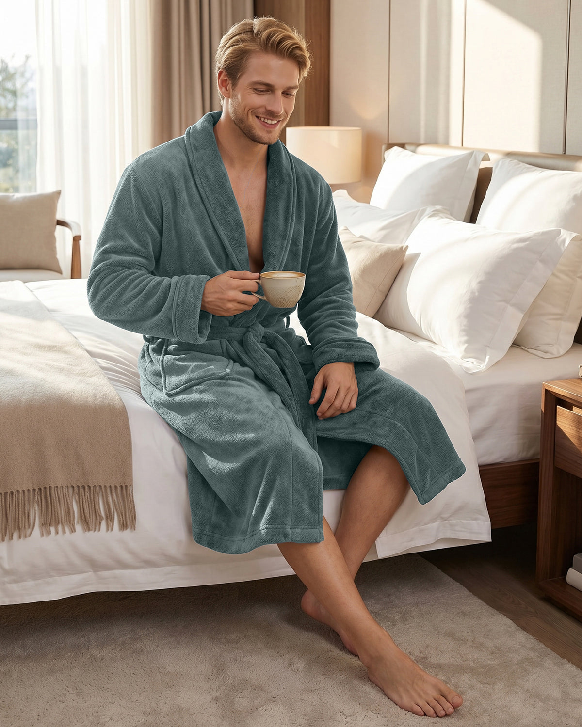 Men's Fleece Shawl Collar Bathrobe