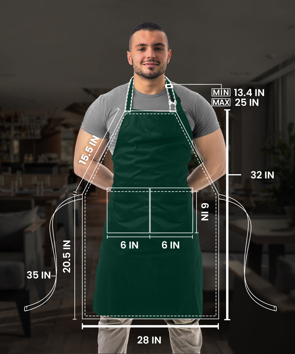 Water-Resistant Bib Apron with Pockets
