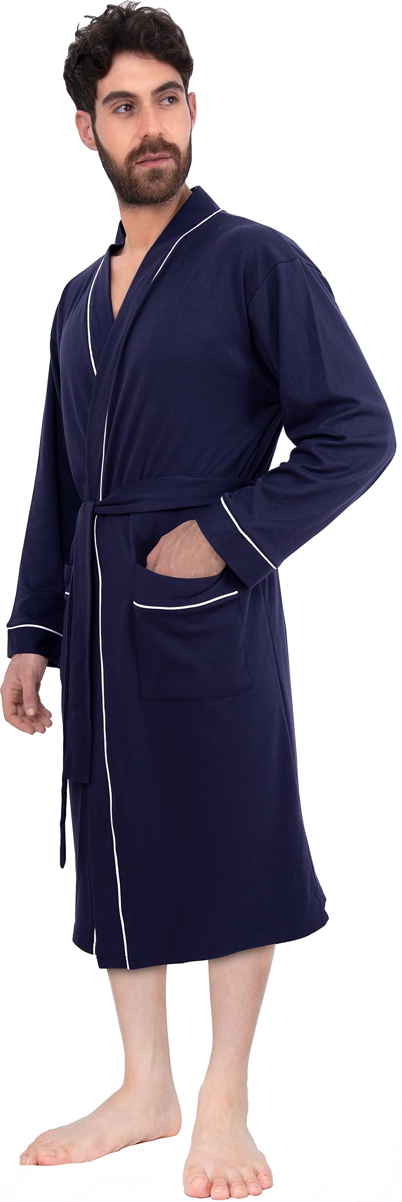 Men's Cotton-Blend Knit Shawl Collar Bathrobe