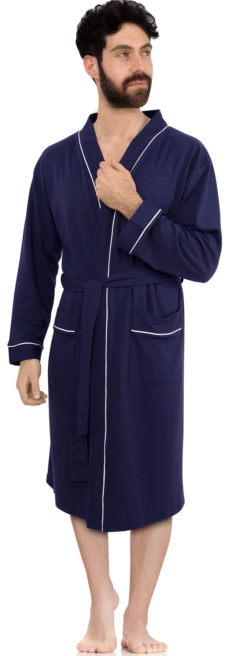 Men's Cotton-Blend Knit Shawl Collar Bathrobe