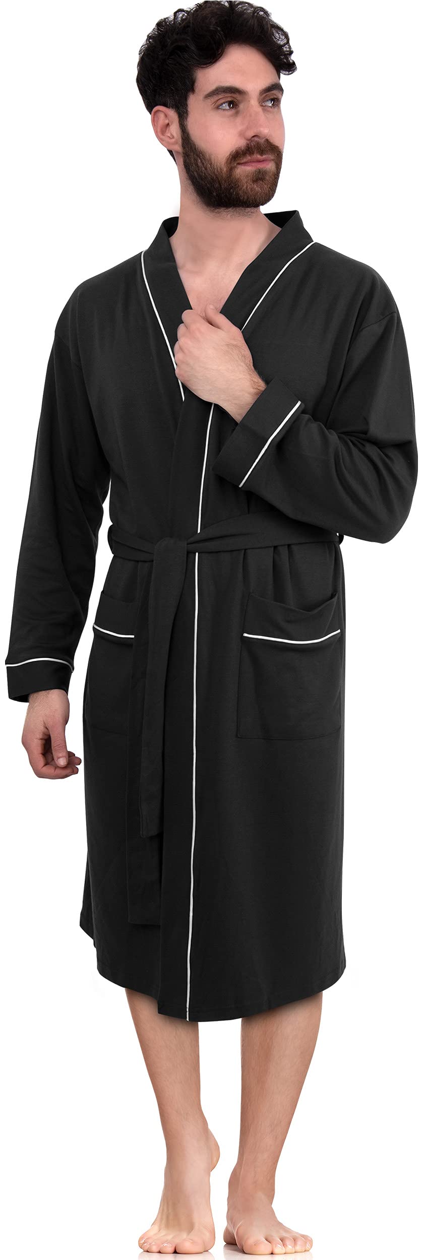 Men's Cotton-Blend Knit Shawl Collar Bathrobe