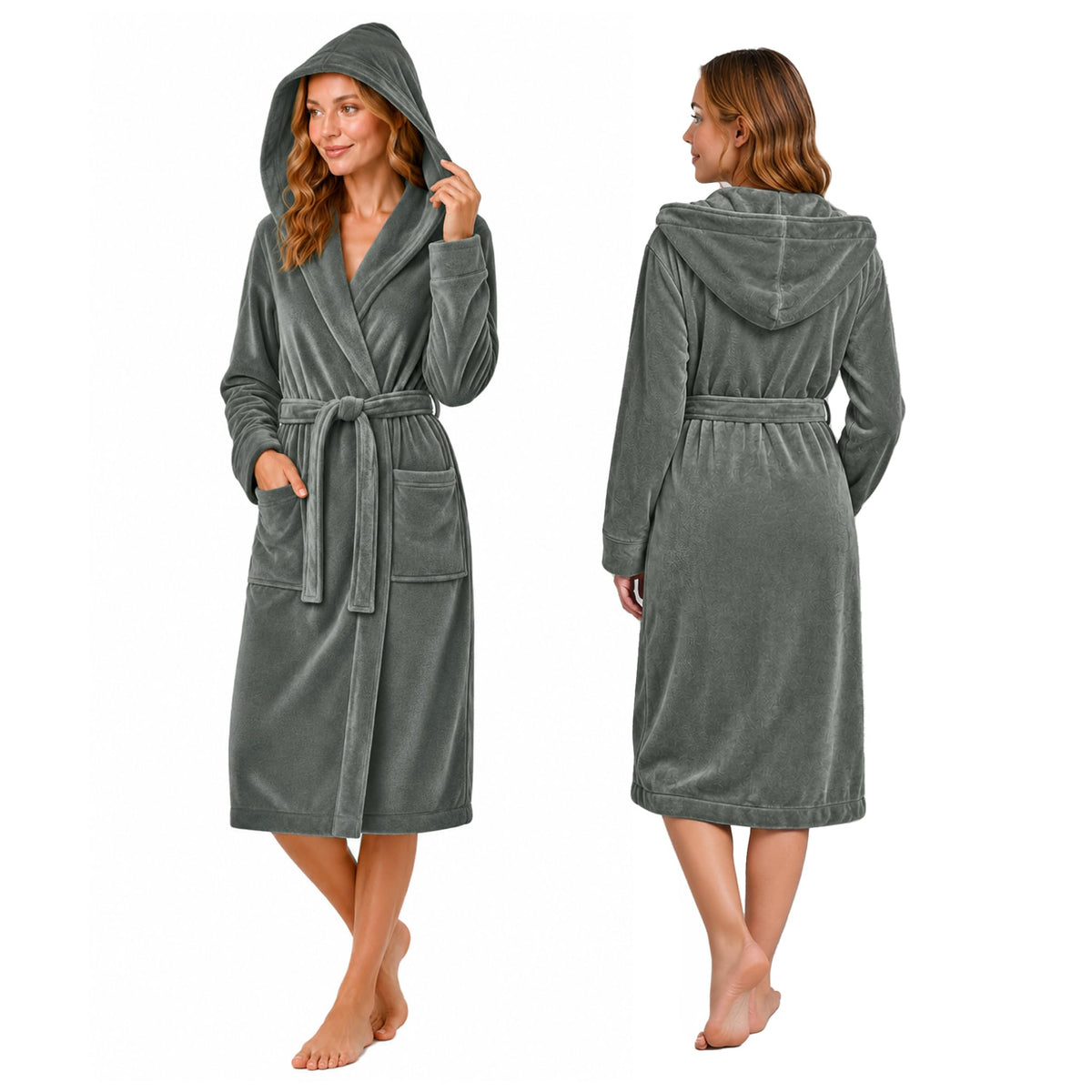 Women's Fleece Hooded Bathrobe