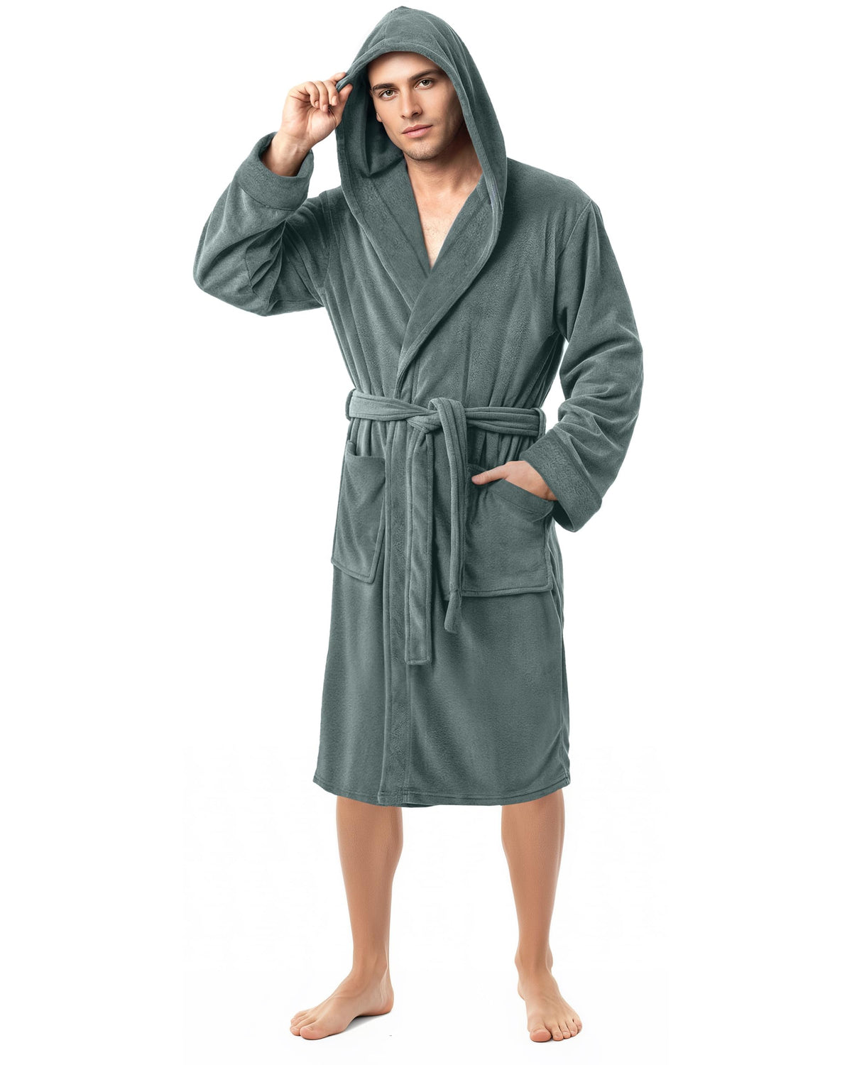 Men's Fleece Hooded Bathrobe