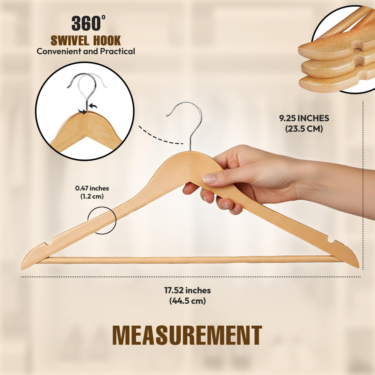 Wooden Clothes Hangers with Trouser Bar