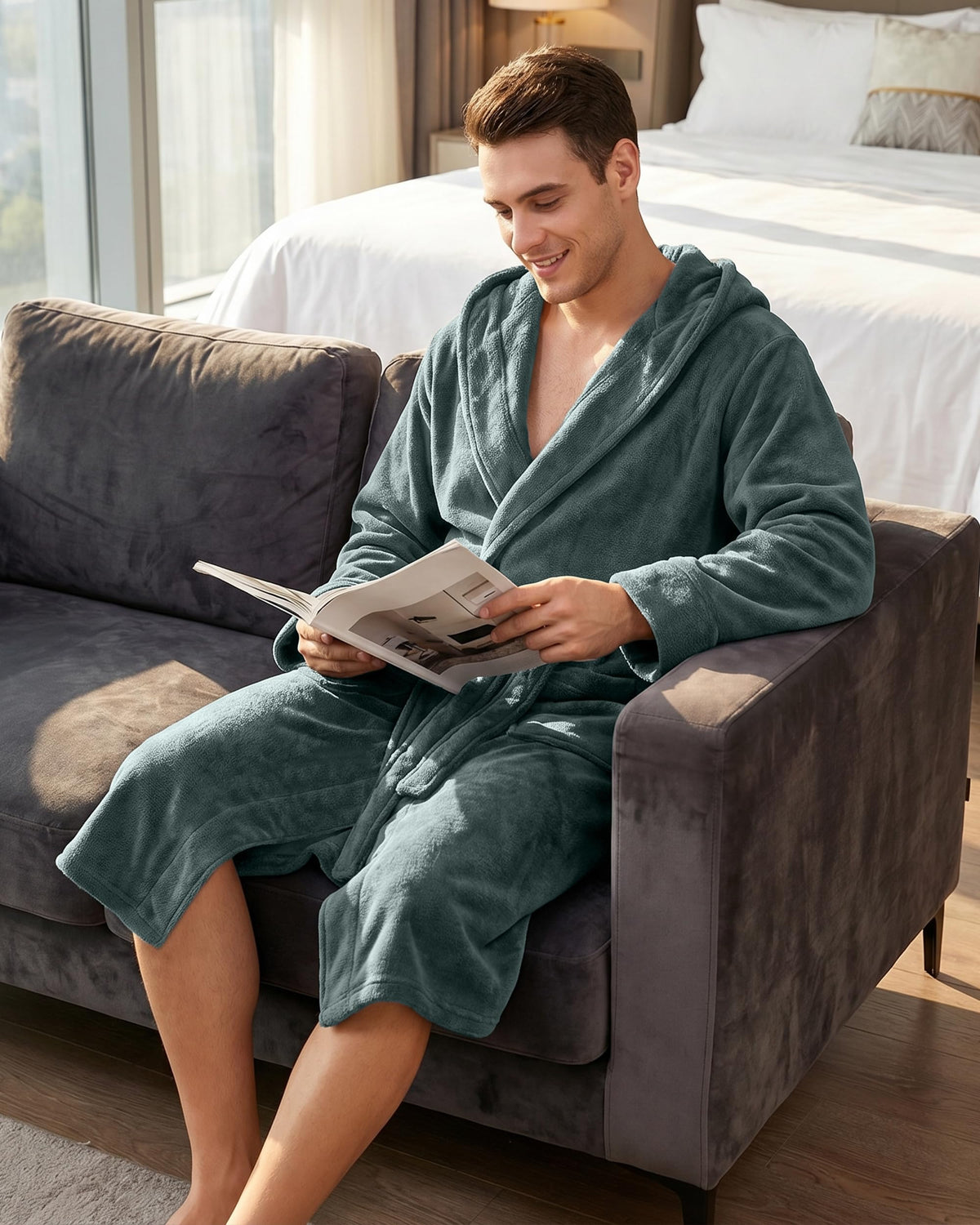 Men's Fleece Hooded Bathrobe