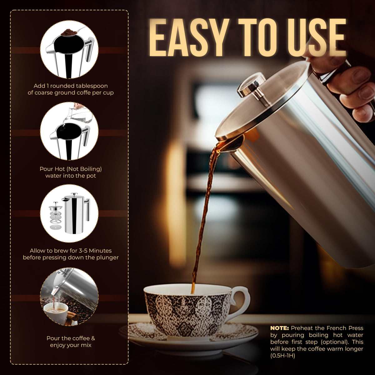Double-Wall Stainless Steel Cafetière
