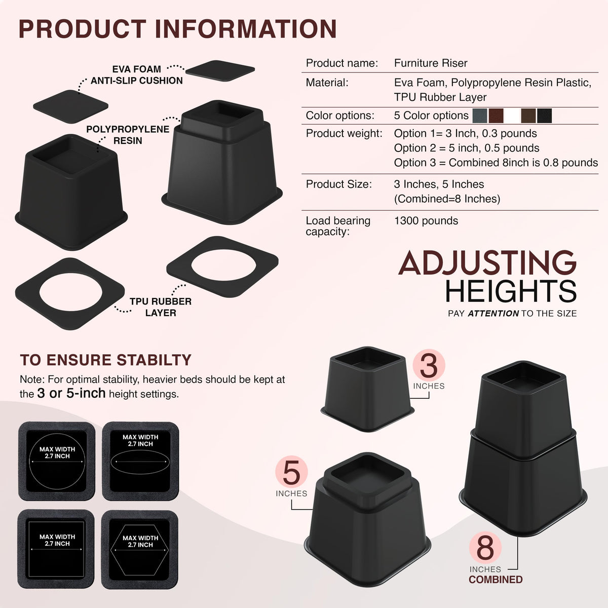 Adjustable Furniture Risers