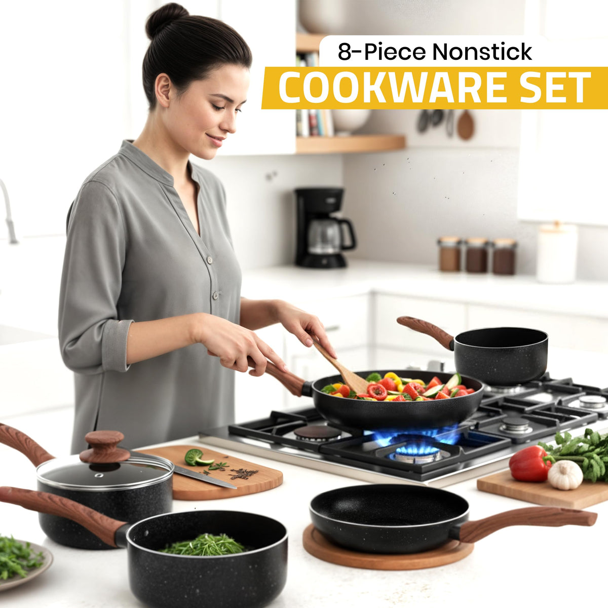 Granite-Effect Non-Stick Cookware Set