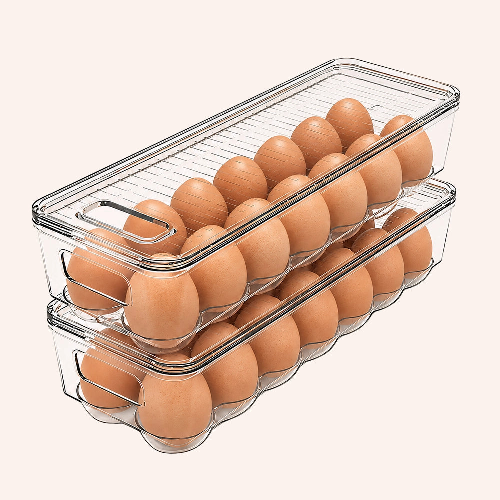 Clear Stackable Fridge Egg Tray Holder with Lid and Handle