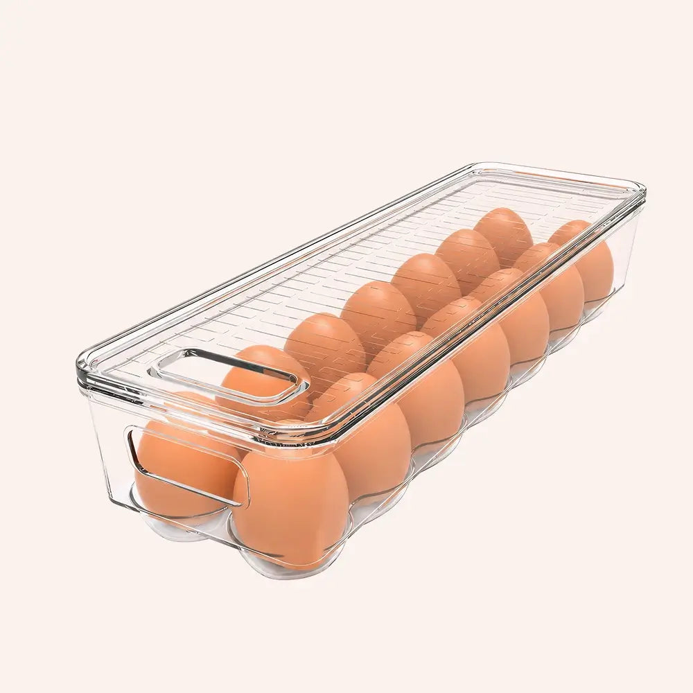 Clear Stackable Fridge Egg Tray Holder with Lid and Handle