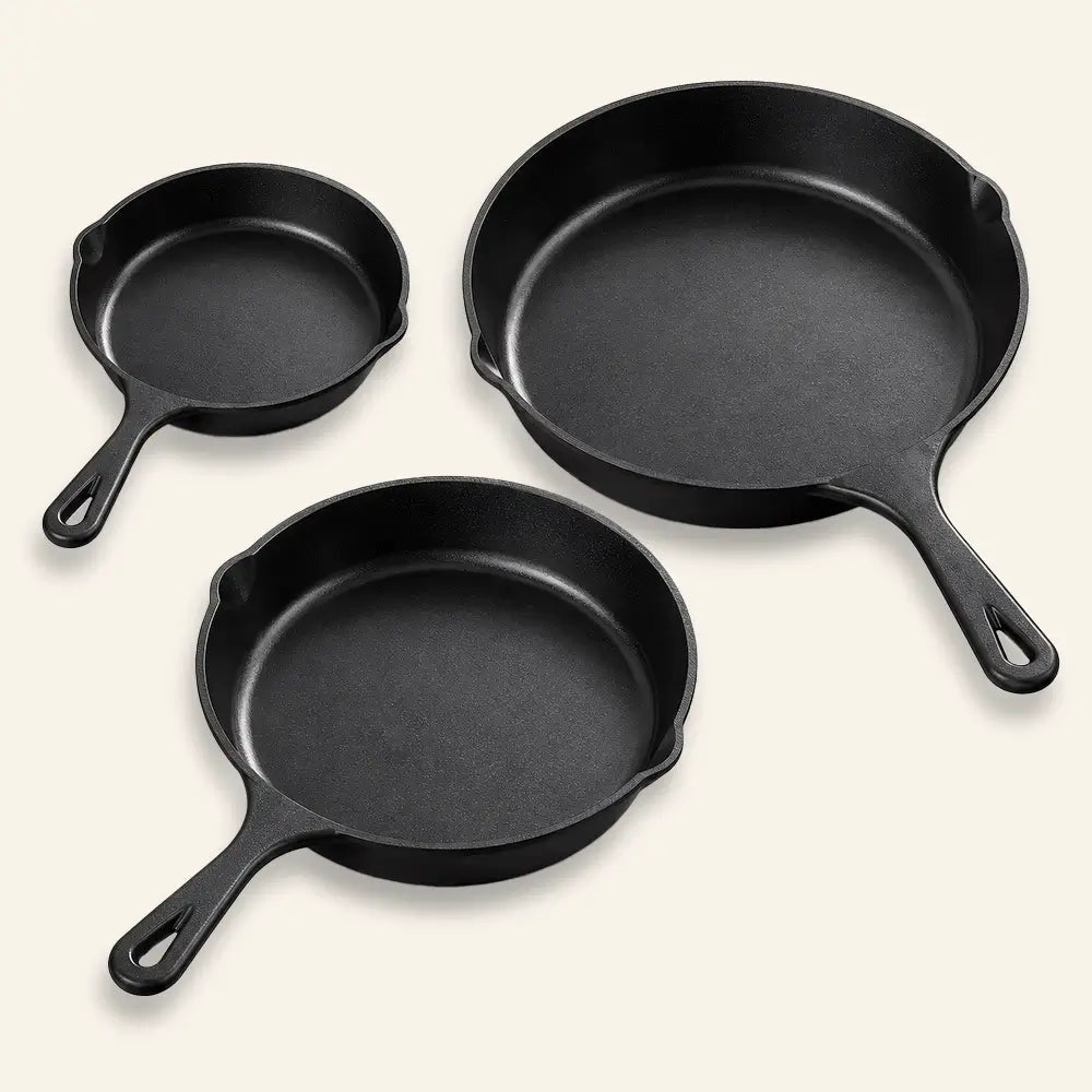 3-Piece Pre-Seasoned Cast Iron Skillet Set