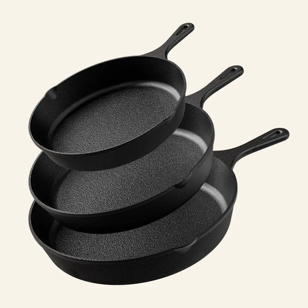 3-Piece Pre-Seasoned Cast Iron Skillet Set