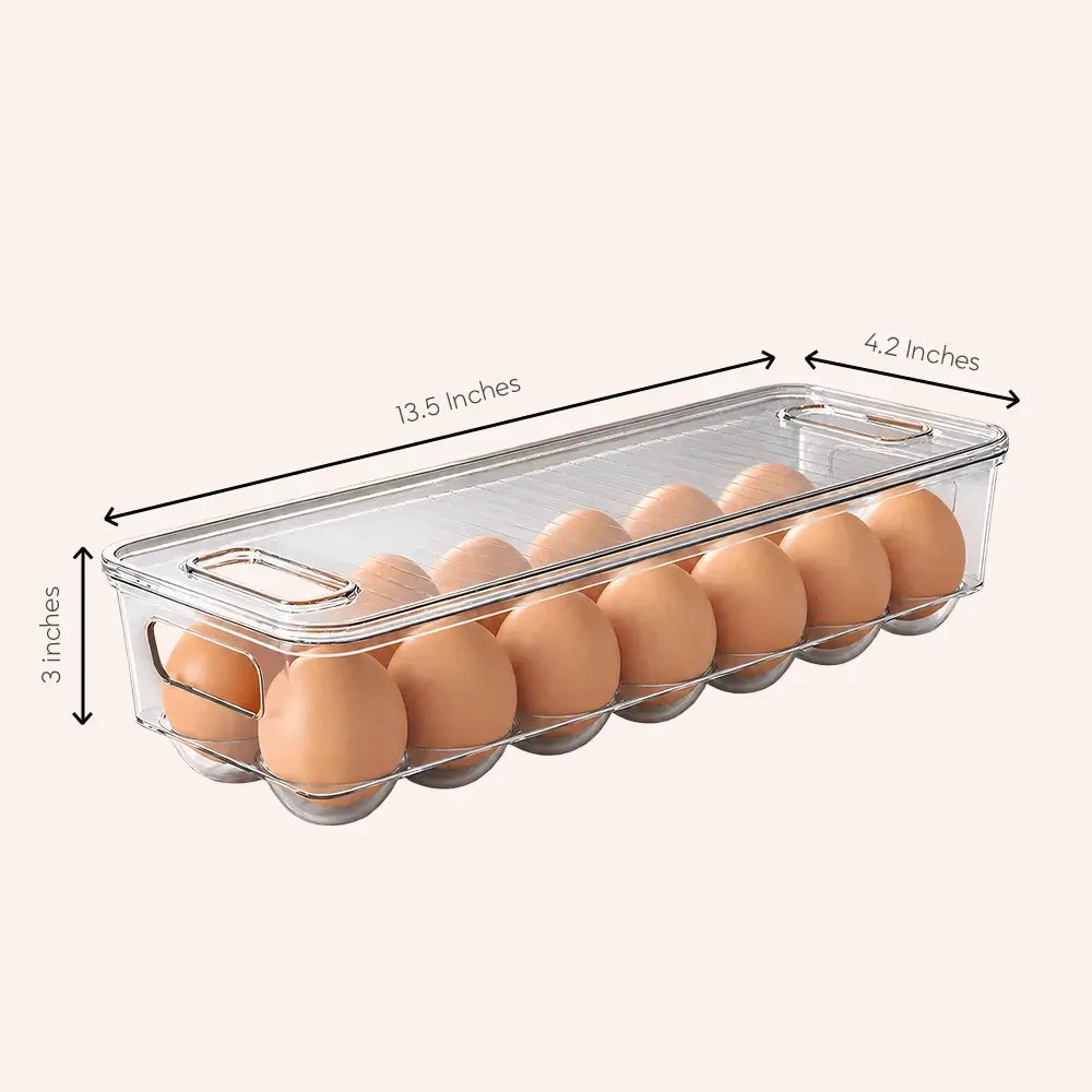 Clear Stackable Fridge Egg Tray Holder with Lid and Handle