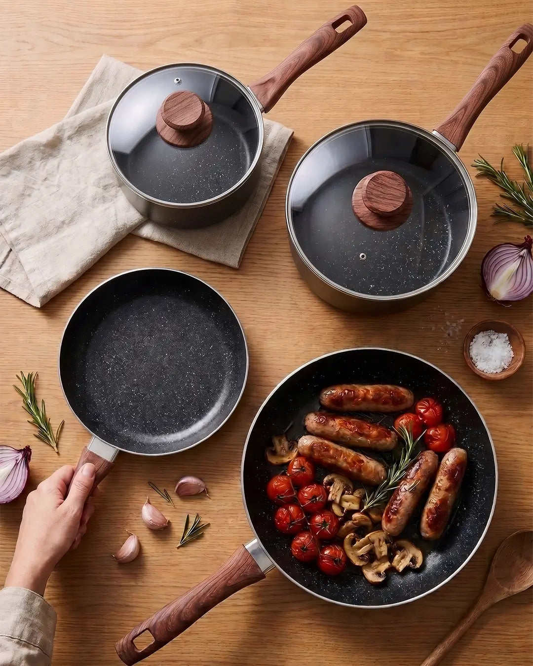 8-Piece Granite-Effect Non-Stick Cookware Set