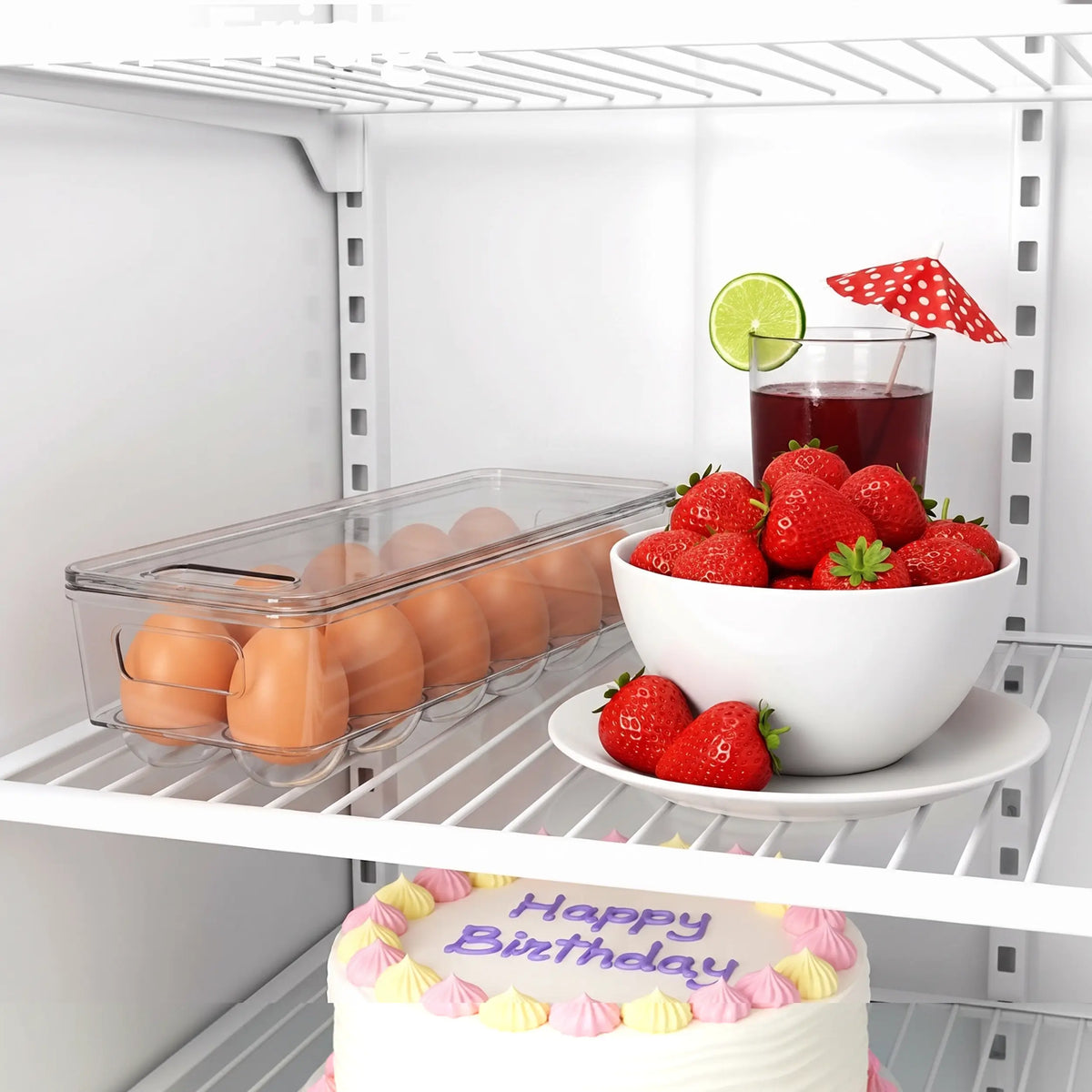 Clear Stackable Fridge Egg Tray Holder with Lid and Handle
