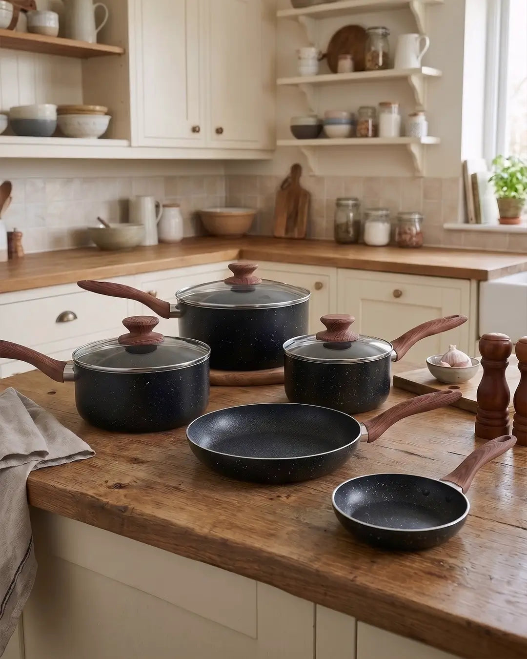 8-Piece Granite-Effect Non-Stick Cookware Set